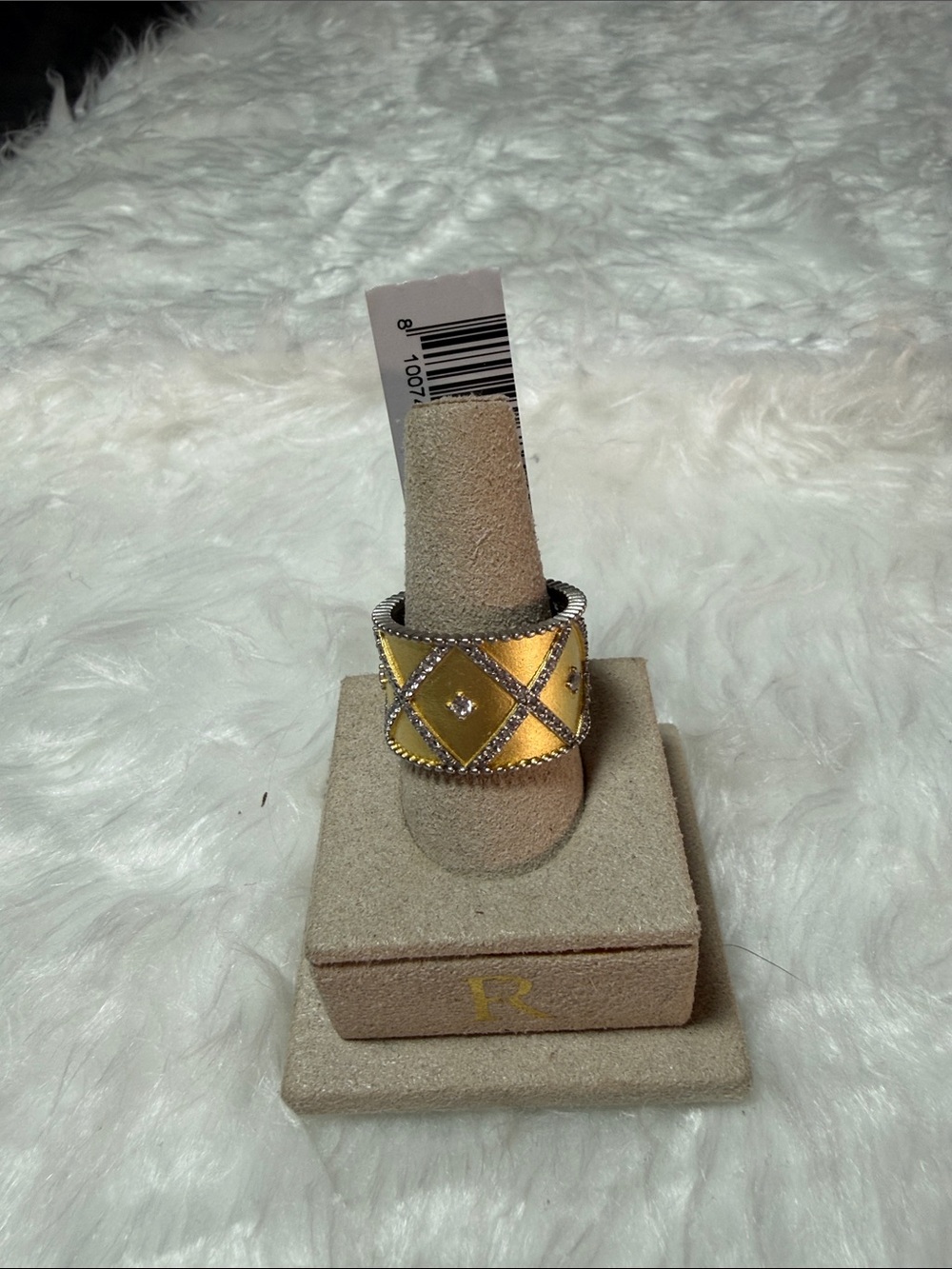 Freida Rothman Gold-Tone Diamond Pattern Wide Band Ring - Picture 2 of 6